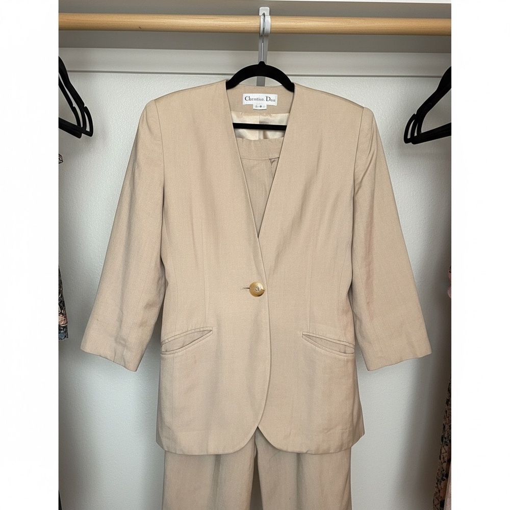 Vintage 1970s / 1980s Christian Dior Tan Pantsuit